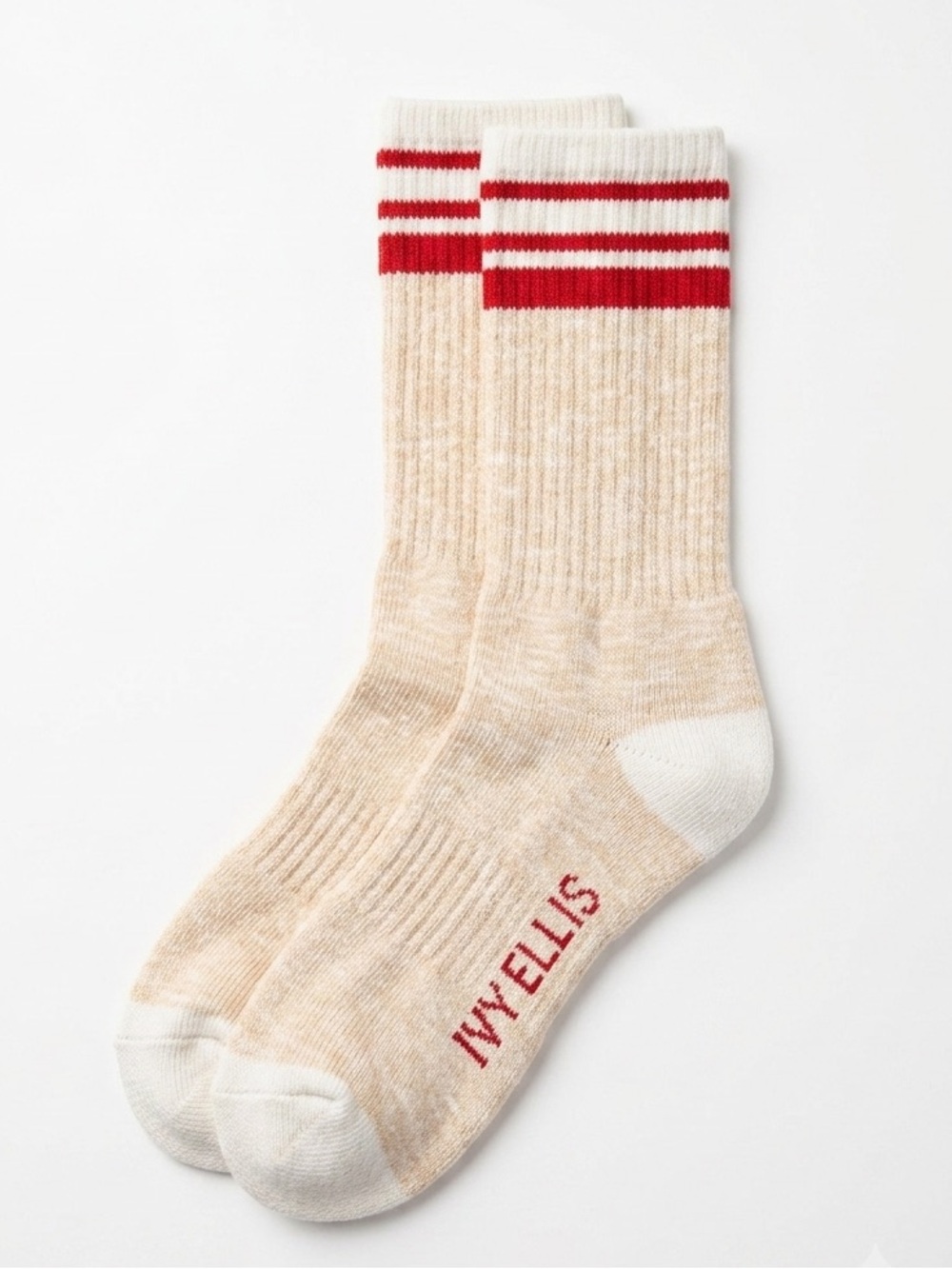 OSFM Ivy Ellis The Torrisdale Crew Socks Vintage Sport Ribbed Cotton Red & Cream